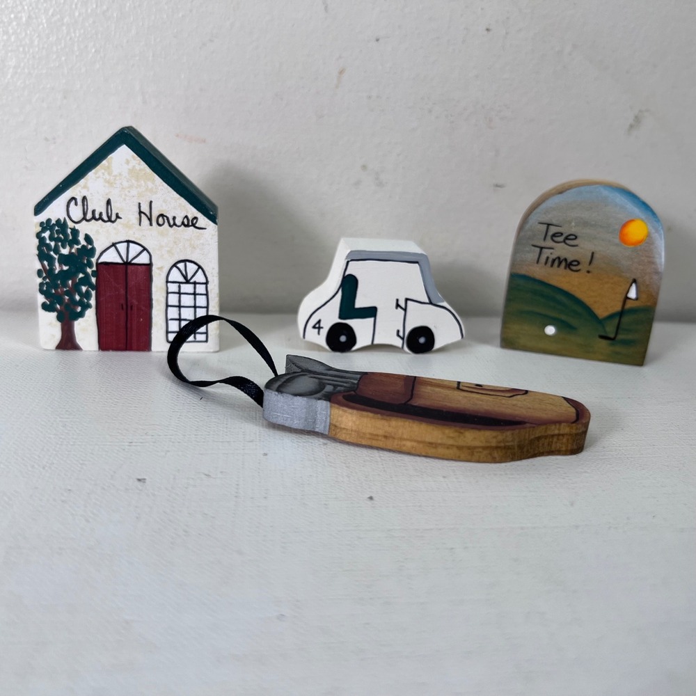 Hand‎ Painted Golf Decor Set Wooden Golf Cart Clubhouse Tee Time Golf Bag
